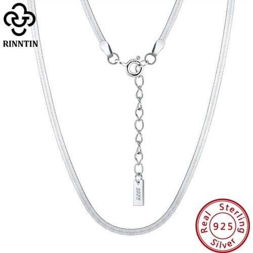Rinntin Solid 925 Sterling Silver Handmade Italian 1.8mm Flexible Flat Herringbone Chain Necklace Punk Neck Chain Jewelry SC44