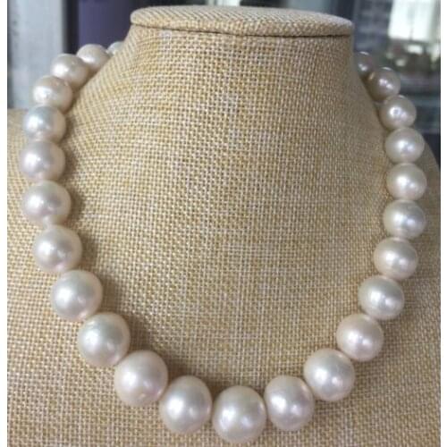 Elegant huge 12-14mm freshwater natural pink pearl necklace 18inch 925silver