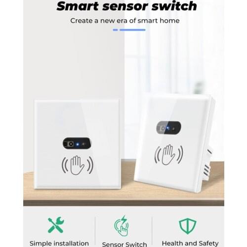 EU 220V 10A Smart Wall Sensor Light Switch Infrared Sensor Glass Display Panel Safer Smart Home Switch No Touch ON/OFF Light