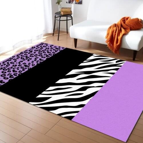 Animal Print Zebra Stripes Purple Carpet for Living Room Kids Bedroom Bedside Rugs Soft Carpets Home Sofa Table Decor Mat