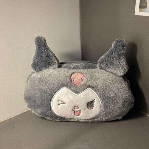 Kawaii Girls Cartoon Cosmetic Bag Japanese Anime Little Devile Plush Storage Bag Black Soft Stuffed Pencil Case Gift for Girls