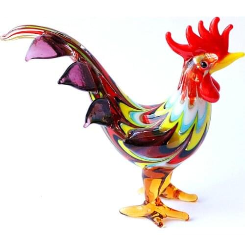 Hook Silk Craft Handmade Glass Cock Figurines Cute Vivid Rooster Ornaments Holiday Party Gifts For Kids Home Room Tabletop Decor