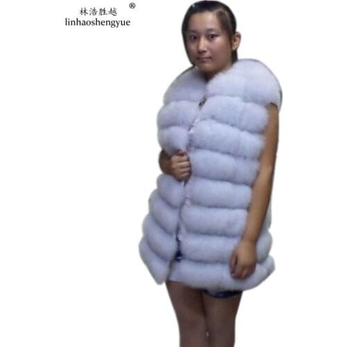 Linhaoshengyue 80cm Long Fox Horizontal Grain Fur Vest Women Real Fox Fur Vest