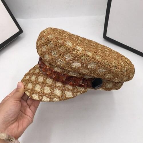 Small and pure and fresh summer air cap female han edition navy travel shopping boom straw hat fashion chain