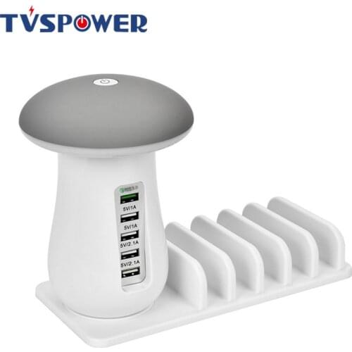 Multi Port USB Quick Charge QC3.0 Fast Charger Station for iphone ipad USB Charging Station Dock Mushroom Led Lamp 5V 2.1A EU US