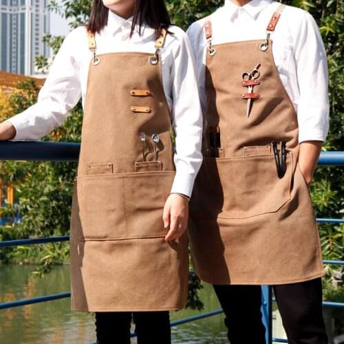 Korean fashion canvas barista apron milk tea cake barber shop Chinese restaurant overalls