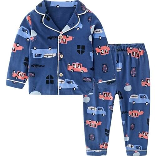Cartoon Car Pajamas For Boys Cotton Long Sleeve Pyjamas Girls Cute pattern Print Pajamas Kids Sleepwear Clothing