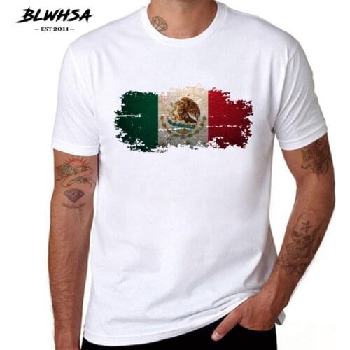 BLWHSA Mexico Flag Printed Men T shirt Summer Short Sleeve 100% Cotton T-shirts Brand Design Hip Hop Mexican Flag Men Clothing