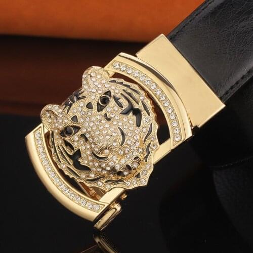 Tiger decorate buckle belt men Automatic buckle Black genuine leather ceinture homme casual classic man Waistband high quality