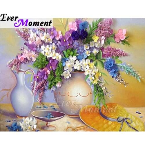 Ever Moment Diamond Painting Flower Vase Hat Hobby Picture Of Rhinestone Mosaic Full Square Drill Diamond Embroidery ASF1614