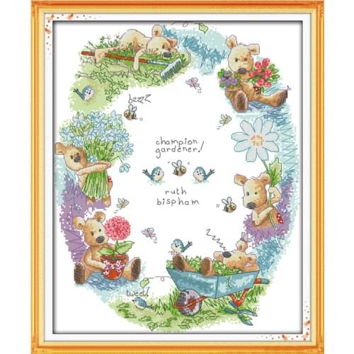 The gardener cross stitch kit cartoon animal plant print stamped 14ct 11ct hand embroidery DIY handmade needlework supplies