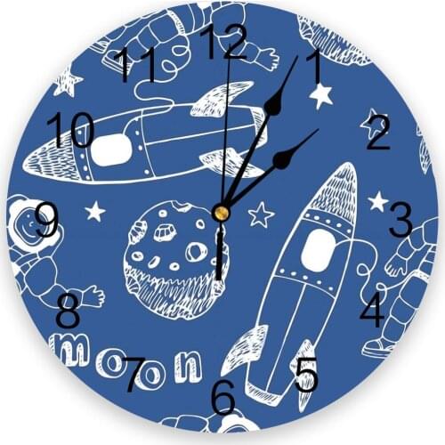 Cartoon Stars Rocket Moon Astronaut Wall Clock For Home Decoration Living Room Quartz Needle Hanging Watch Modern Kitchen Clock