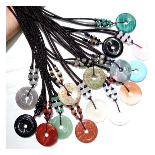 Natural stone Quartz Crystal tiger eye aventurine Opal lapis Turquoises donut charms Pendant for diy Jewelry making necklace