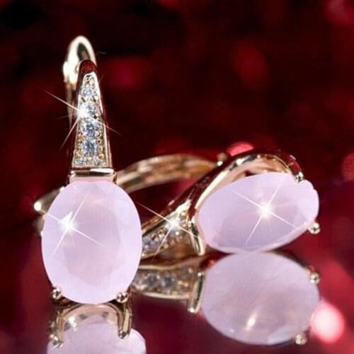 Natural Pink Hibiscus Stone Earrings Women Sweet Hibiscus Crystal Rose Gold Inlaid Rhinestone Earrings For Women