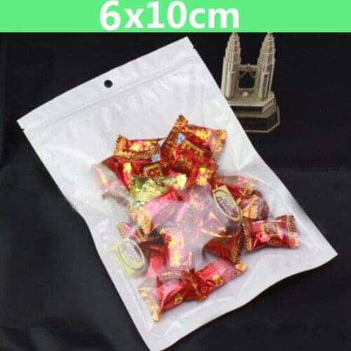 New 200pcs 6*10cm (2.4"*3.9") Clear + White Pearl Plastic Poly OPP Packing Zip Lock Retail Packages Jewelry Food PVC Plastic Bag