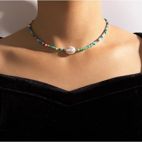 Tocona Colorful Beaded Necklace for Women Charms Luxury Pearl Stone Chain Choker Handmade Ajustable Boho Jewelry Collar 18238