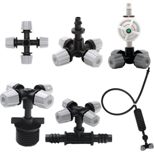 20PCS Grey Misting Sprinkler 4-Ways Mist Nozzle For Garden Cooling Tools Micro Drip Irrigation Fittings