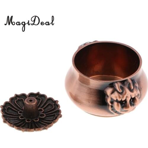 Chinese Antique Alloy Lion Head Statue Bowl Censer Pot Incense Burner Holder