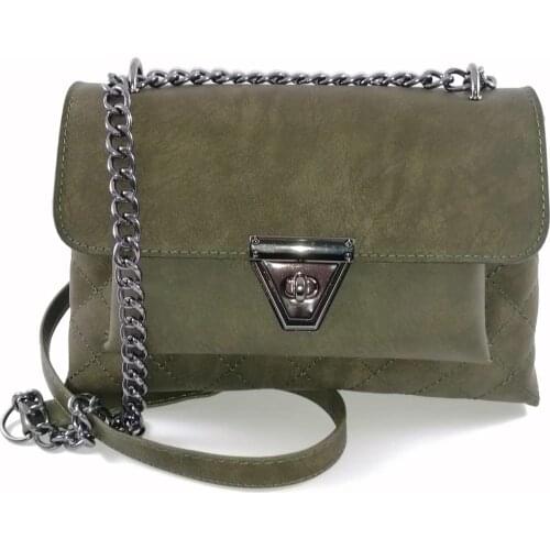 Chain Strap Detailed Womens Shoulder Bag Stylish Design Brown Green Hand and Shoulder Bag
