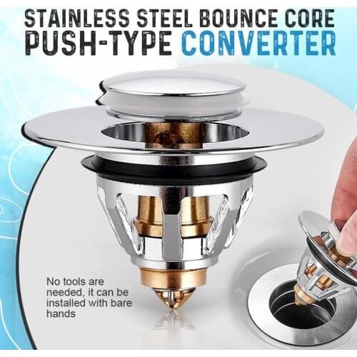 Universal Wash Basin Bounce Drain Filter Stainless Steel Bullet Core Push Type Deodorant Plug Bathroom Basin Sink Pop Up Drain
