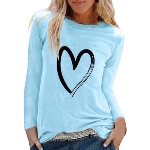 40# Oversize Heart Print Blouse Womens Classic Casual All-match O-neck Long Sleeve Shirt Loose Multicolor Blouse Рубашка Женская