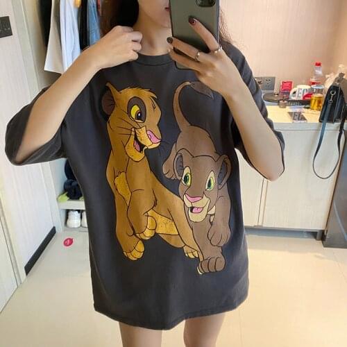 Disney The Lion King Tshirt Women Short Sleeve Summer New Instagram Fashion T Shirt Womans Comfortable Cotton T-shirt Female