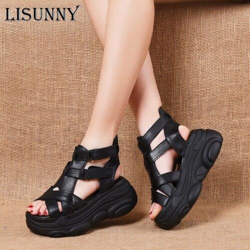 LISUNNY Platform Sandals Women 2021 Summer Adjustable Casual Gladiator Sandals Chunky Brown Shoes Ladies Beach Sandalias