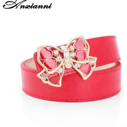 Women Retro PU Leather Slim Butterfly Bow Waist Dress Belt Pink Thin Waistband for Girl