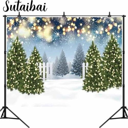 Winter Christmas Nignt Backdrop for Photography Xmas Pine Tree Snow Background Wonderland Gold Glitter Bokeh Baby Kids Party