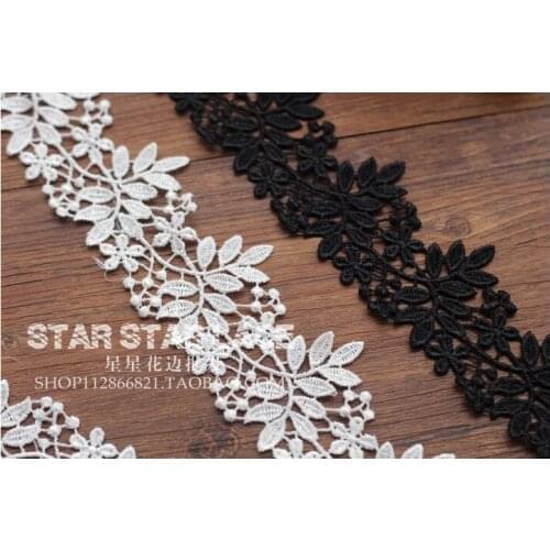 1Meter White Black Embroidered Leaves Lace Trims Applique Polyester Cotton Costume Trimmings Home Textiles Sewing Lace Fabric