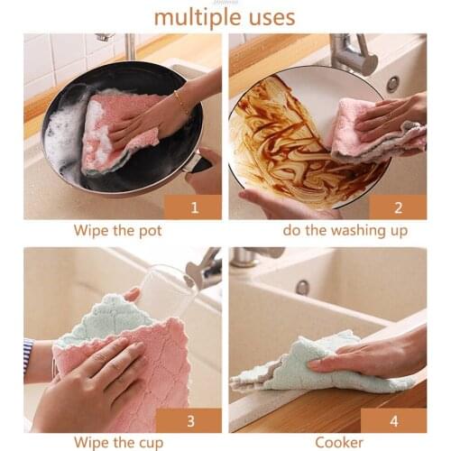 10PCS Double-sided Thick Coral Fleece Household Scouring Pad Non-oily Rag Kitchen Dish Towel Absorbent kitchen Cleaning Supplies