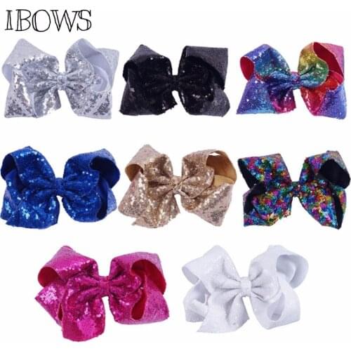 8 Inch Women Girls Sequin Cheerleading Hair Bow Glitter Grosgrain Ribbon Bows With Clips Kids Headwear Hair Accessories