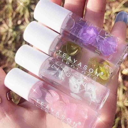 Espelho de brilho labial rolado frutas hidratante lipgloss vidro transparente incolor batom