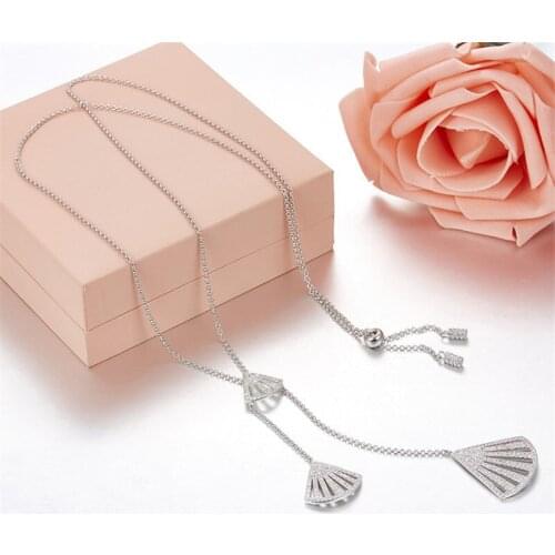 SLJELY High Quality Real 925 Sterling Silver Flamenco Fan Shaped Necklace Pave 5A Cubic Zirconia Stones Women Jewelry Collection