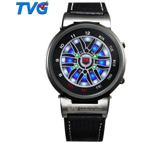 TVG Men Watch Men Sports Watches Fashion Creative Car Roulette Blue Led Dispaly Binary Watch Electronic Watch relogio masculino