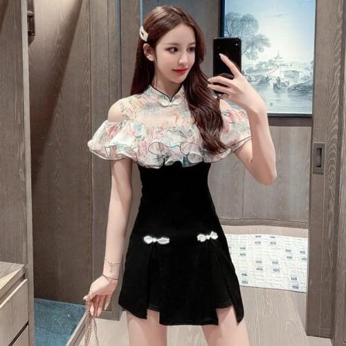 Black Mini Cheongsam Sexy Qipao Fashion Chinese Dress Retro Summer Women Nightclub Party Dresses Cheongsam Modern