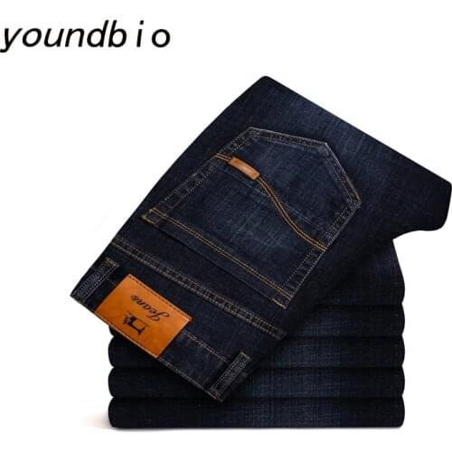 Business Men Jeans Pants 2021 New Fashion Straight Slim Fit Classic Style Stretch Jeans Casual Trousers Male Thick and Thin 021