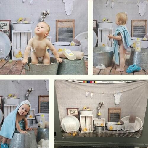 Kids Barthroom Backdrop 1st Birthday Baby Shower Portrait Cake Smash Photography Background Ducks Wood Floor Child Photo Studio