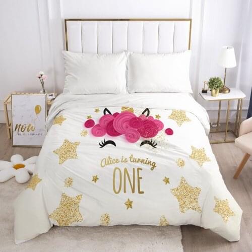 Crown Unicorn Cartoon Duvet Cover with Zipper Comforter/Quilt/Blanket Case 200x200 180x210 3D Bedding Girls Boys