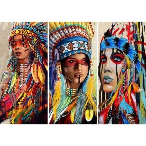 Beautiful Colorful Indians Oil Painting Print Poster Primitive Human American Woman Abstract Picture Wall Art Home Decoration