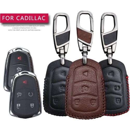 KUKAKEY Remote Smart Car Key Case For Cadillac CTS ATS 28T CTS-V coupe SRX Escalade ESV Leather Car Keychain Cover Holder Bag