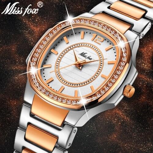 MISSFOX Rose Gold Watch Women Quartz Watches Ladies Top Brand Luxury Stainless Steel Female Wrist Watch Girl Golden Clock Hours