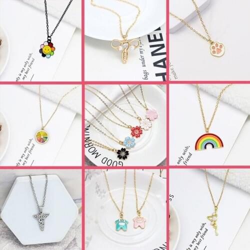 Fashion Drop necklace Rainbow Flower Colorful orange cherry blossoms animal claw Baby clothes Female uterus sweater chain