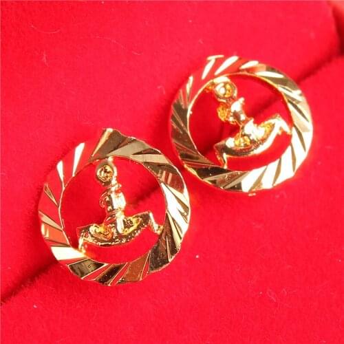 Fashion Flower Stud Earrings For Women 24K Yellow Gold Lovely Earing Brincos Femme Pendientes Wedding Bridal Jewelry Accessory