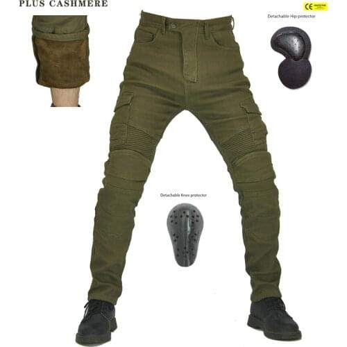 Motorcycle jeans motorcycle jeans plus velvet windproof warm jeans green blue jeans fashion casual motorcycle pants