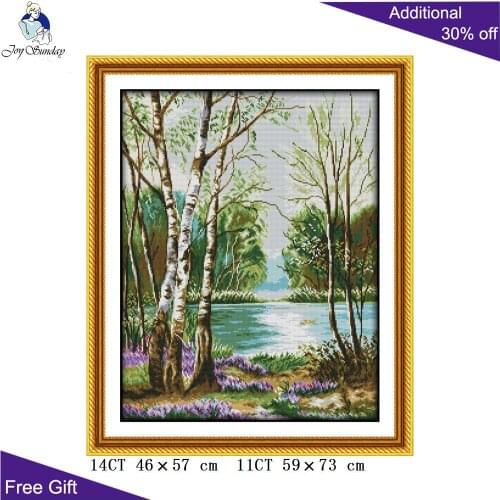 Joy Sunday Lake Needlework Home Decor F311 14CT 11CT Counted Stamped Beautiful View Of Lake Embroidery Cross Stitch kits
