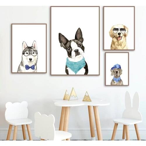 Pet Dog Wall Art Canvas Painting Nordic Watercolour French Bulldog Husky Posters And Prints Decorative Pictures For Living Room