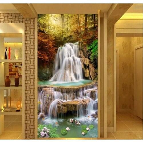 Waterfall Fish Hallway Mural Photo Wallpaper for Living Room Wall Decor Entrance 3d Wallpaper Wall papers Home Decor 3d Sticker