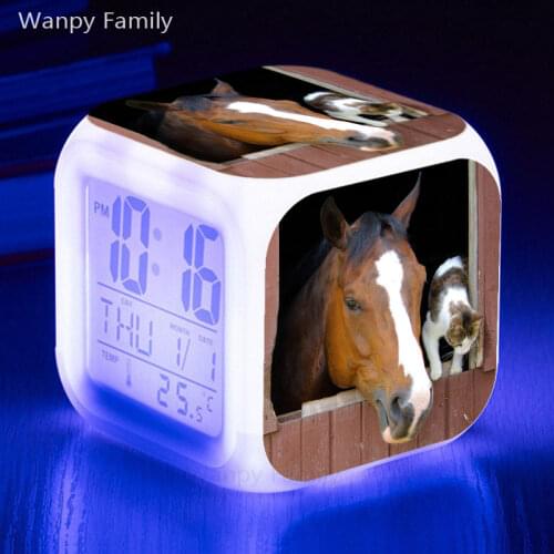 Beauty and the horse Alarm Clock 7 Color Glowing Multifunction LED Alarm Clock For Kids Gift Touch Sensitive Flash Alarm Clock