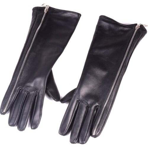 New Womens Ladies Genuine Leather Sheep Skin Zipper Gloves Evening Gloves Party Evening Long Gloves Csutomziable